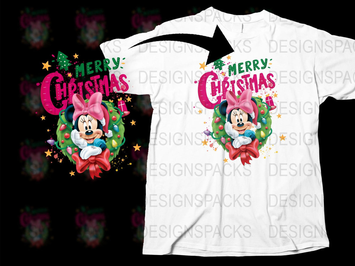 Merry Christmas Minnie Mouse T-shirt, Festive Holiday Graphic Tee, Colorful Disney Character Apparel, Unisex Kids and Adults Sizes