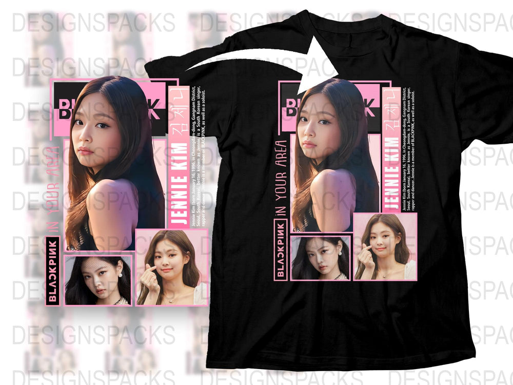 Jennie Kim BLACKPINK Inspired Graphic T-Shirt, K-Pop Idol Fashion Tee with Pink Accents, Music Fan Apparel