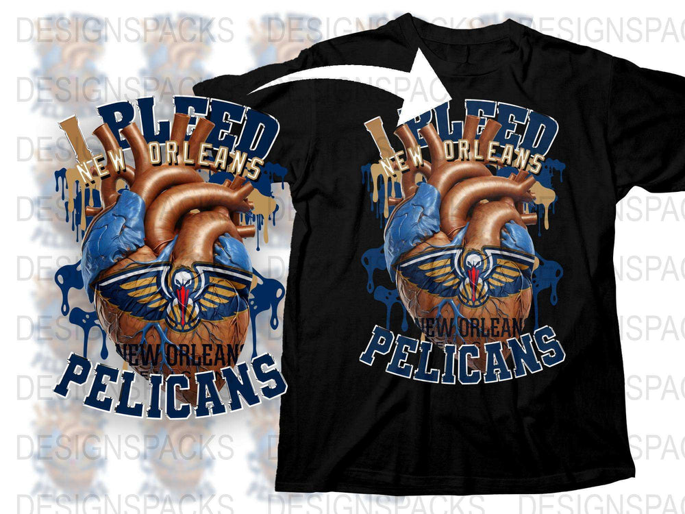 New Orleans Pelicans T-Shirt, Dripping Heart Design, NBA Team, Sports Fan Apparel, Casual Wear, Black Cotton Tee, Unisex Sizes
