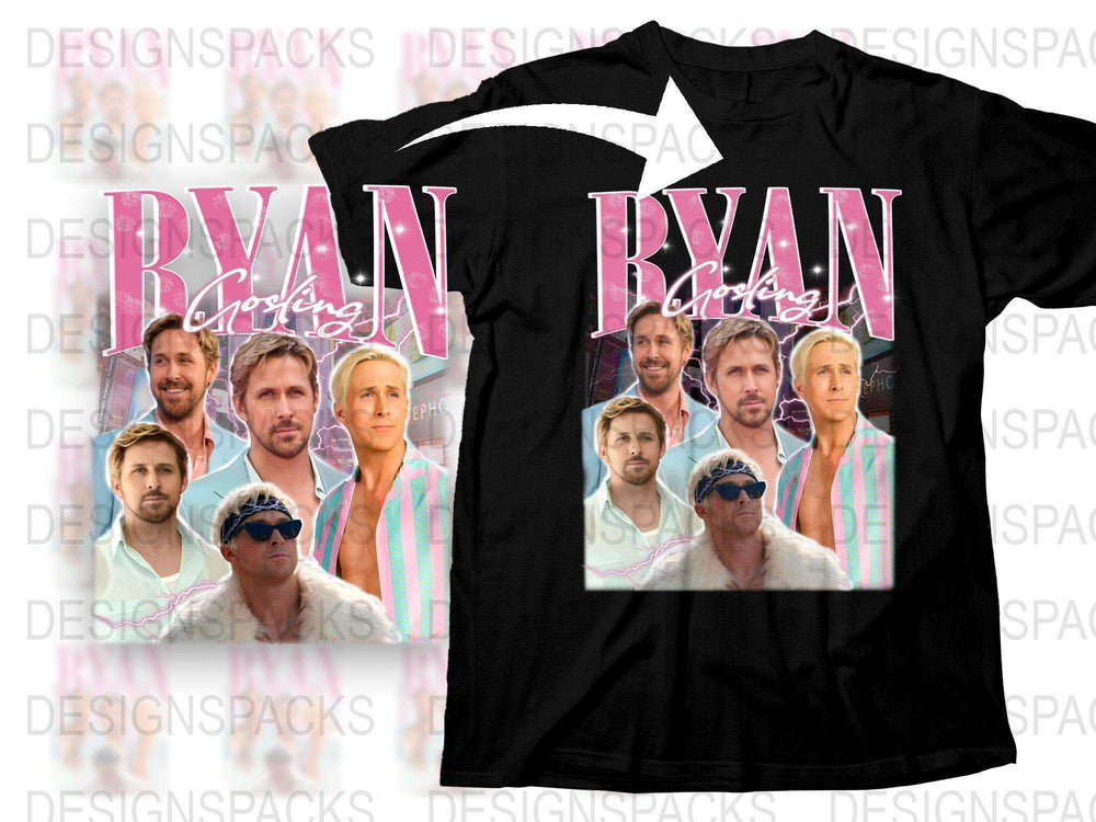 Ryan Gosling Graphic Tee Shirt, Retro Style Celebrity Face Collage, Unisex T-Shirt Design