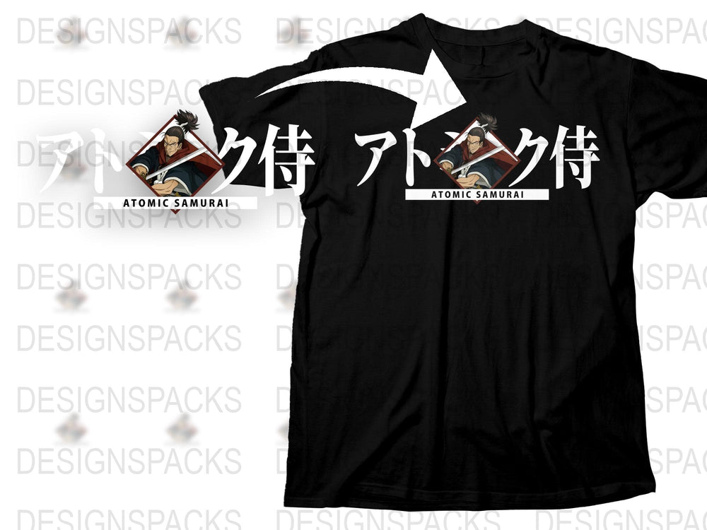 Atomic Samurai Anime T-Shirt, Black Graphic Tee, Japanese Kanji Print, Manga Character Shirt, Cotton Casual Top, Unisex Fashion
