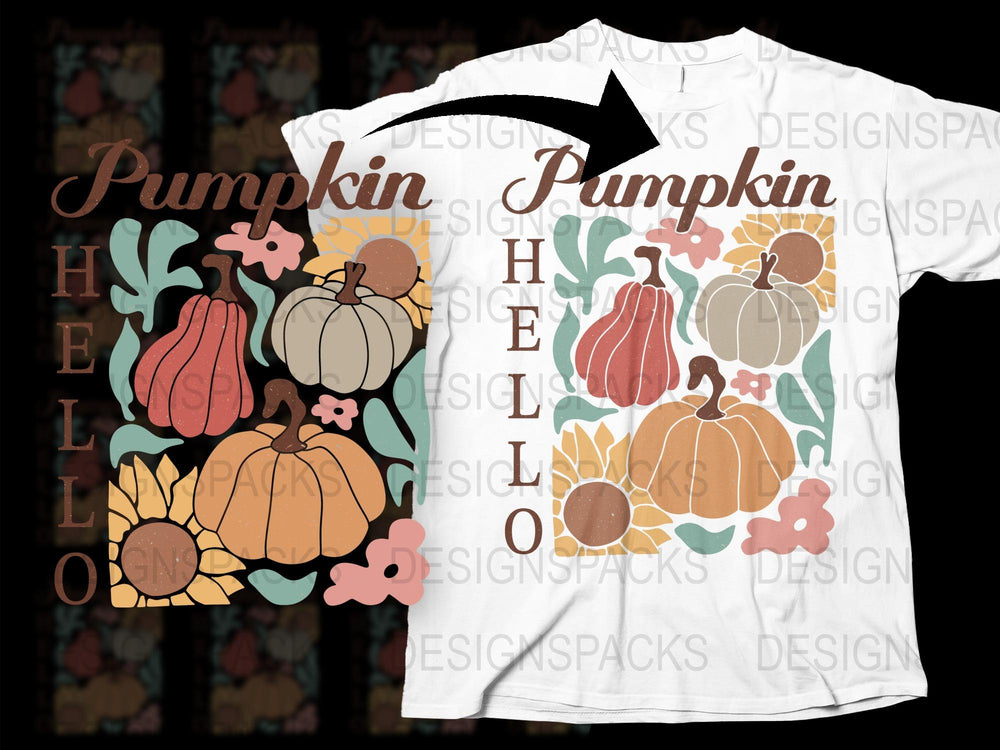 Hello Pumpkin Fall T-Shirt, Autumn Harvest Graphic Tee, Thanksgiving Pumpkin Design Shirt for Adults and Kids