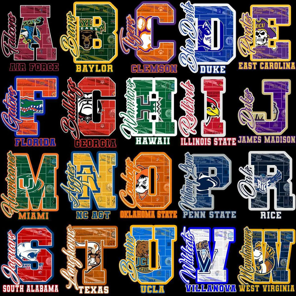129 College Sports NCAA Teams Letter Initials Designs Bundle PNG