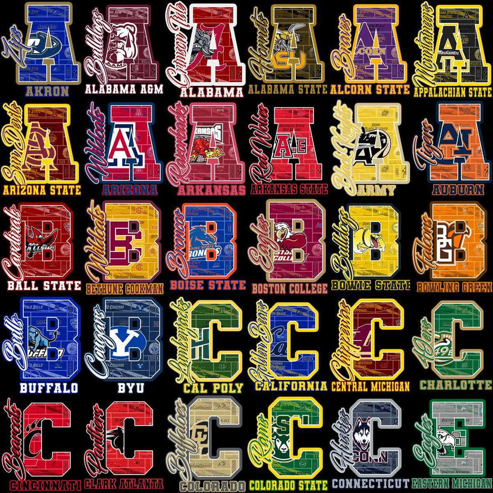 129 College Sports NCAA Teams Letter Initials Designs Bundle PNG