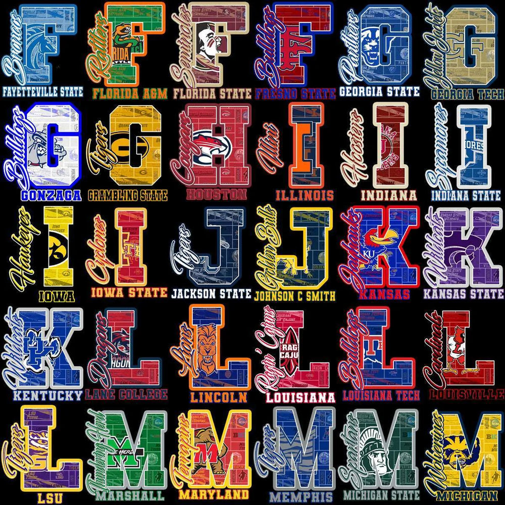 129 College Sports NCAA Teams Letter Initials Designs Bundle PNG