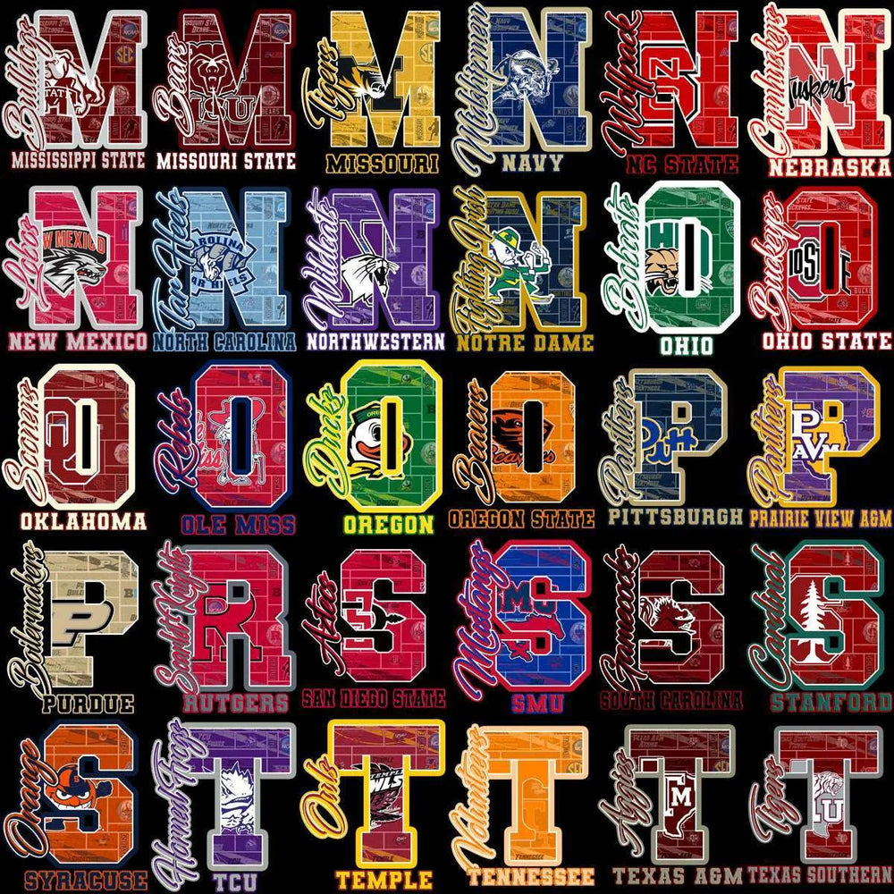 129 College Sports NCAA Teams Letter Initials Designs Bundle PNG