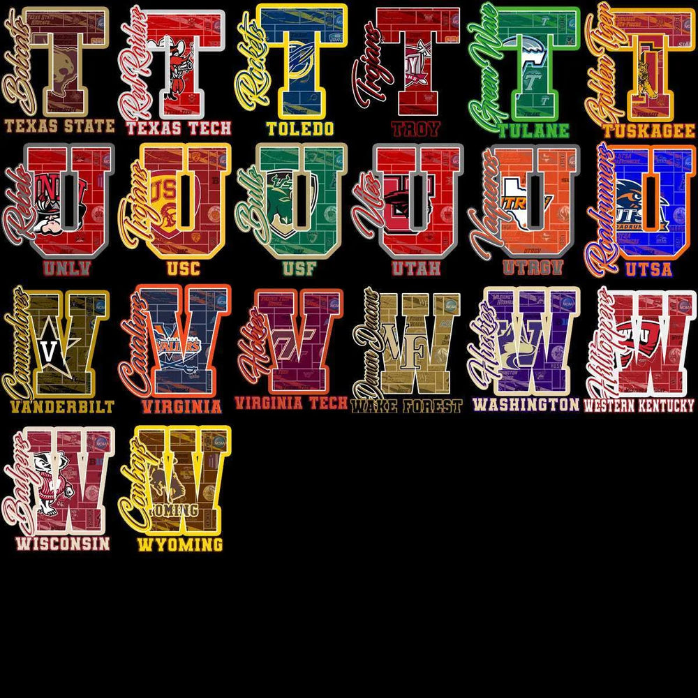 129 College Sports NCAA Teams Letter Initials Designs Bundle PNG