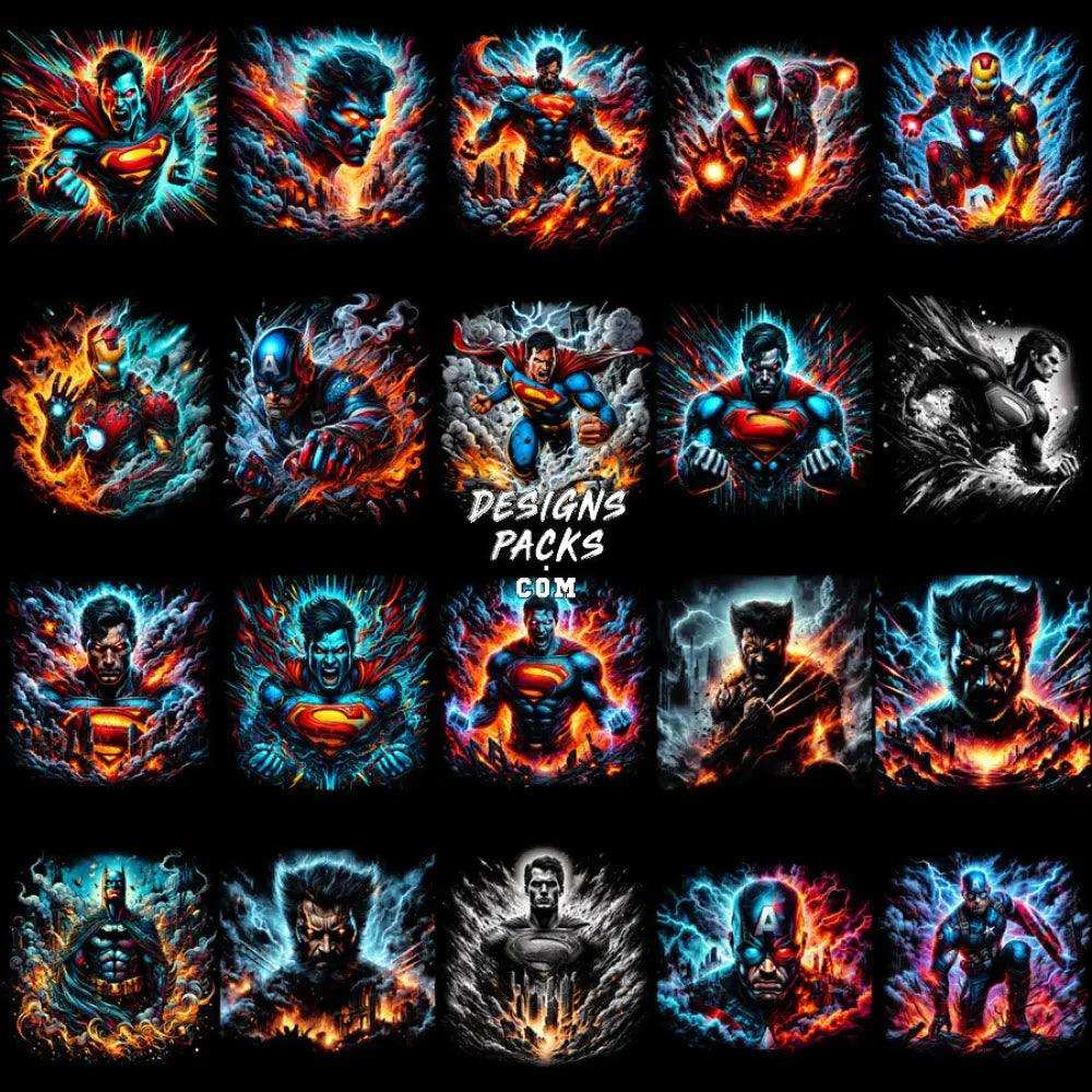 129 Comics Super Heroes Colorful Halftone Designs Bundle Png