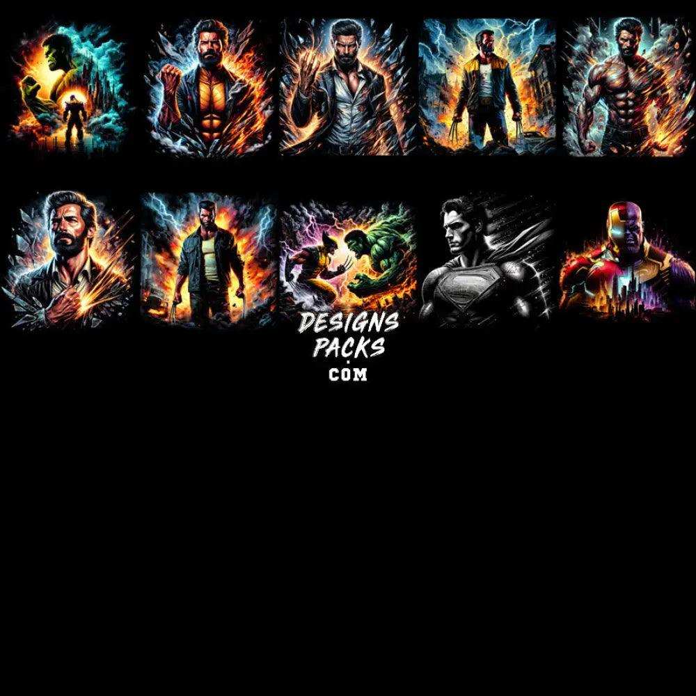 129 Comics Super Heroes Colorful Halftone Designs Bundle Png
