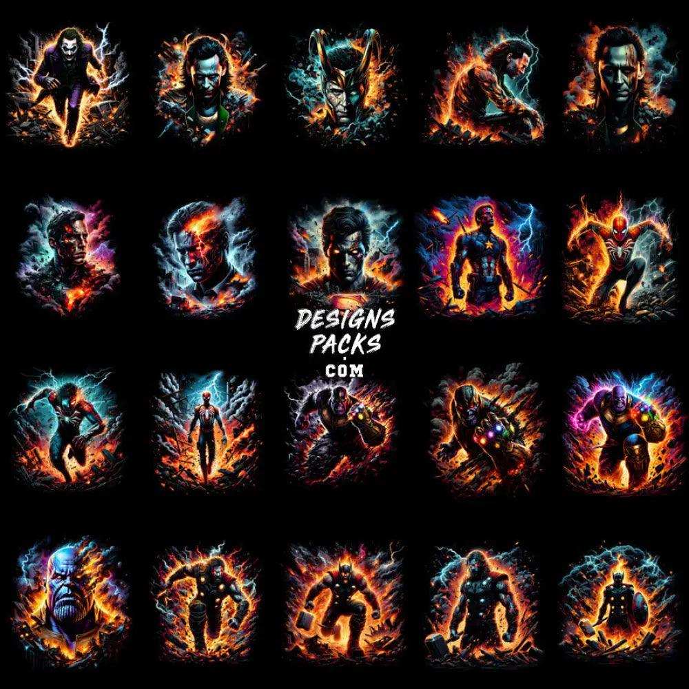129 Comics Super Heroes Colorful Halftone Designs Bundle Png