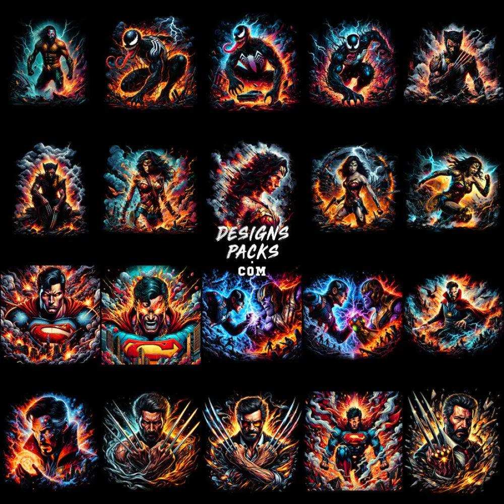 129 Comics Super Heroes Colorful Halftone Designs Bundle Png
