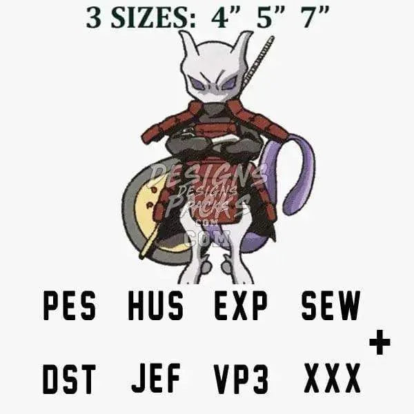 Mewtow Poke Ninja Anime Embroidery Design