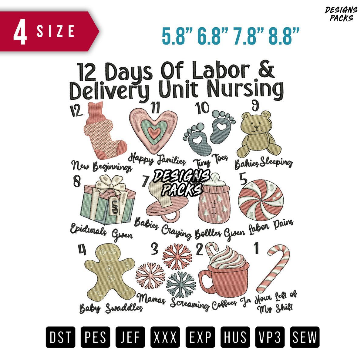 12 Days Of Labor Embroidery Design