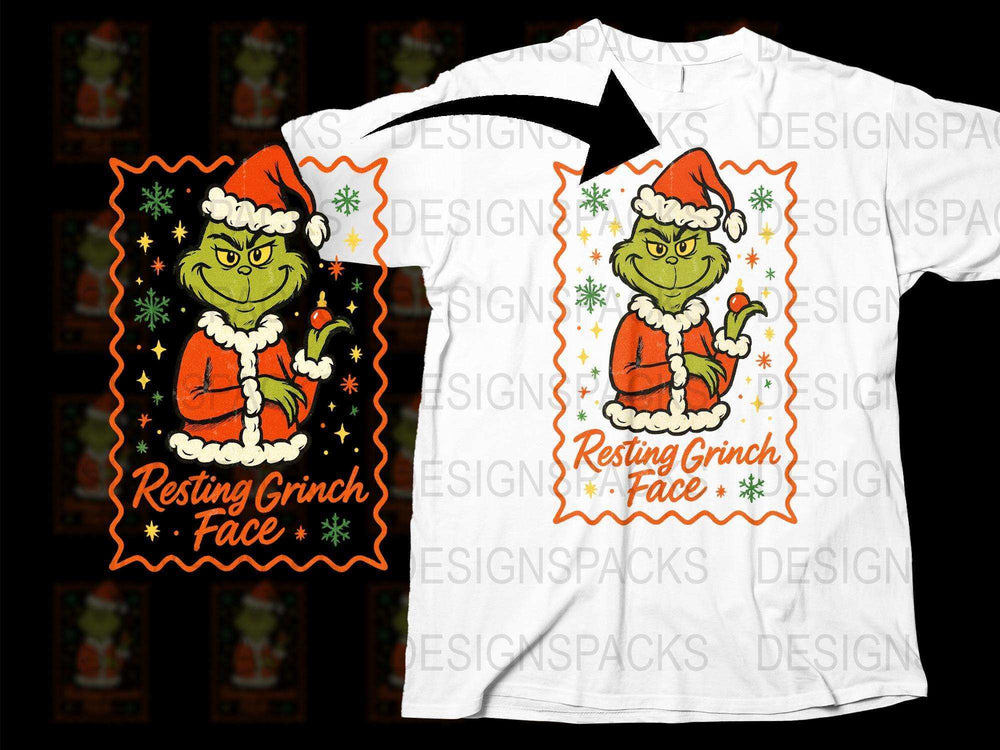 Resting Grinch Face Christmas T-Shirt, Funny Holiday Santa Hat Tee, Unisex Winter Apparel