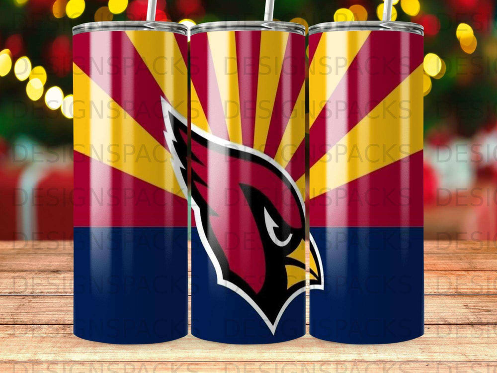 Tumblers with Arizona Cardinals logo and team colors.