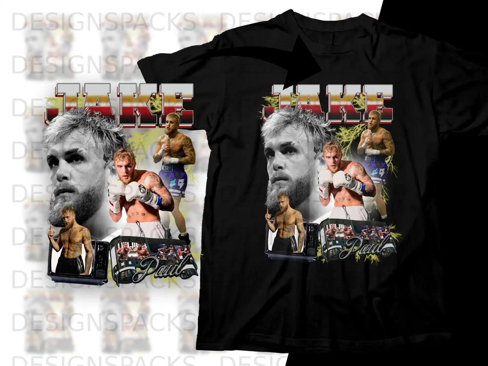 Jake Paul graphic tee with his portrait and boxing imagery.