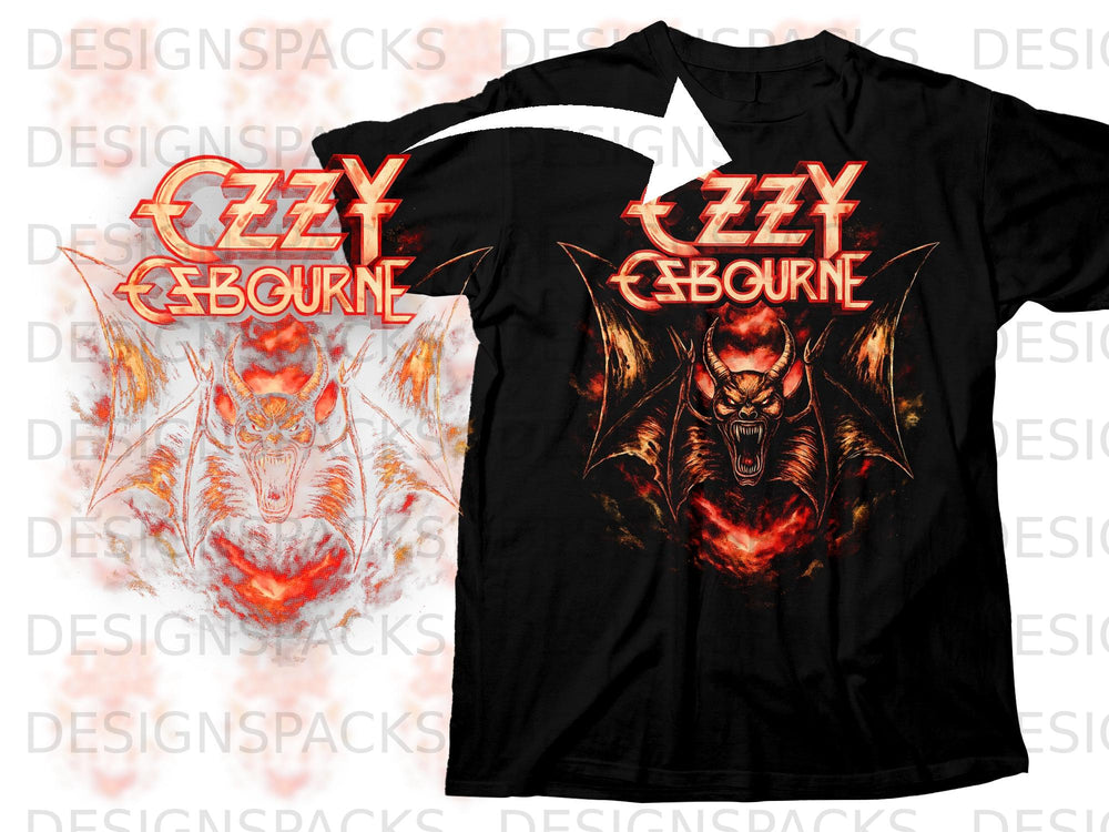 Black t-shirt featuring Ozzy Osbourne logo and demonic bat creature graphic.