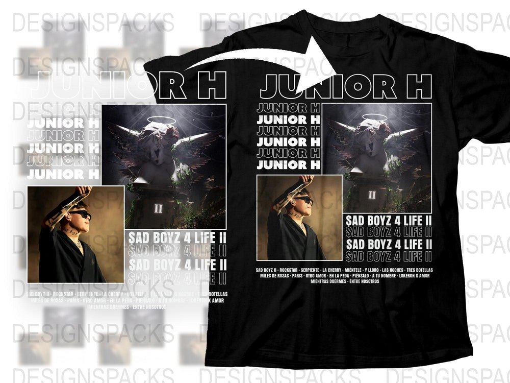 Junior H Sad Boyz 4 Life II Album Cover T-Shirt, Black Graphic Tee, Hip Hop Merchandise