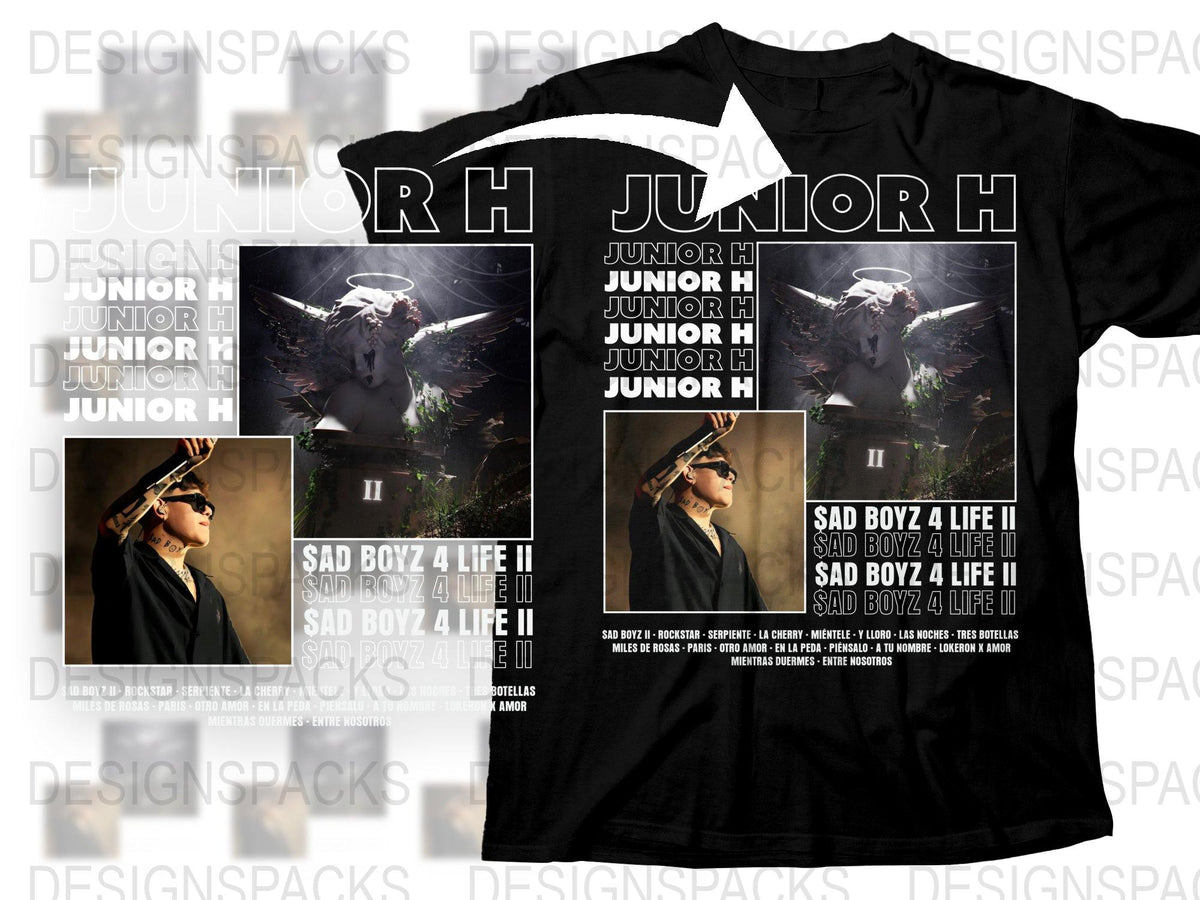 Junior H Sad Boyz 4 Life II Album Cover T-Shirt, Black Graphic Tee, Hip Hop Merchandise