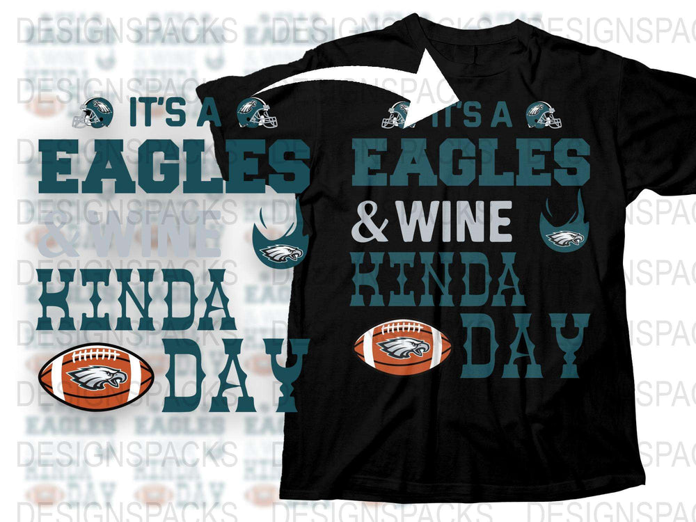 Philadelphia Eagles Football and Wine T-Shirt, Casual Sports Fan Apparel, Black Graphic Tee for Game Day