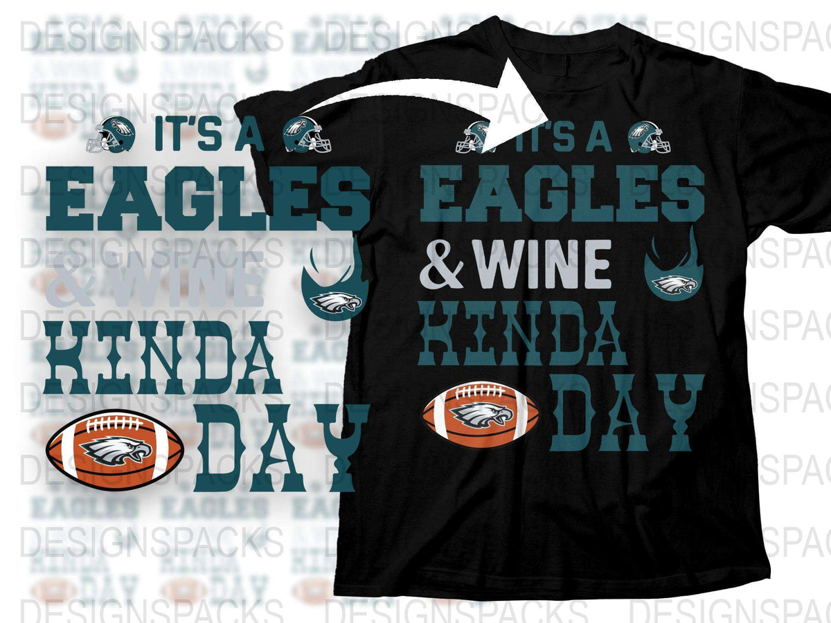 Philadelphia Eagles Football and Wine T-Shirt, Casual Sports Fan Apparel, Black Graphic Tee for Game Day