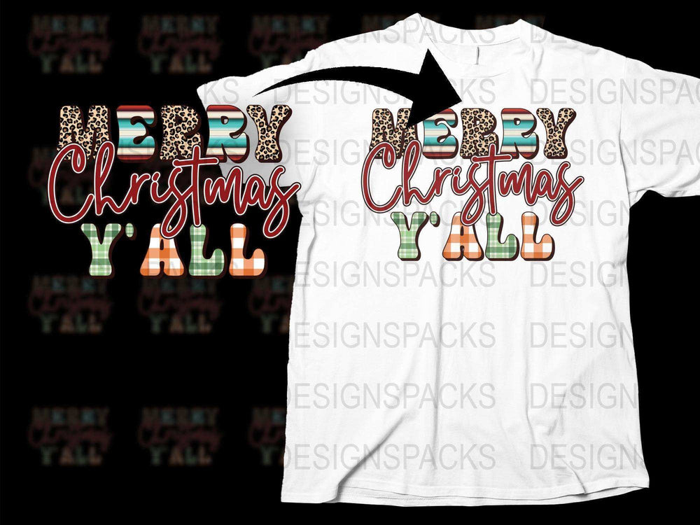 Merry Christmas Y'all T-Shirt, Festive Holiday Tee, Leopard Print, Southern Christmas Shirt, Casual Holiday Apparel