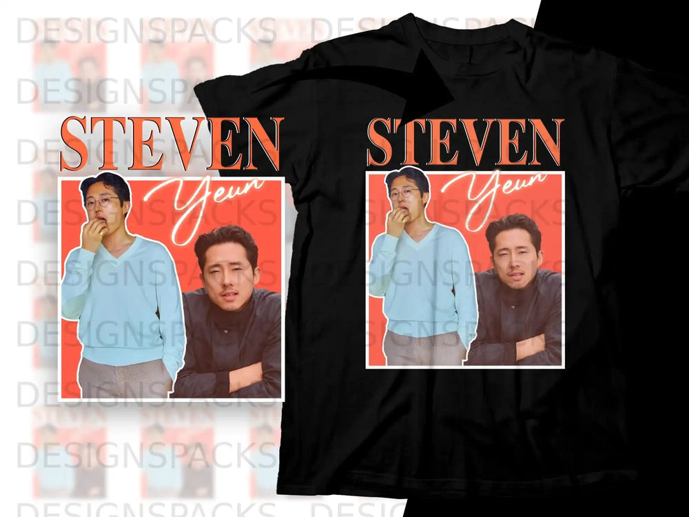 T-shirt featuring a stylized portrait of Steven Yeun.