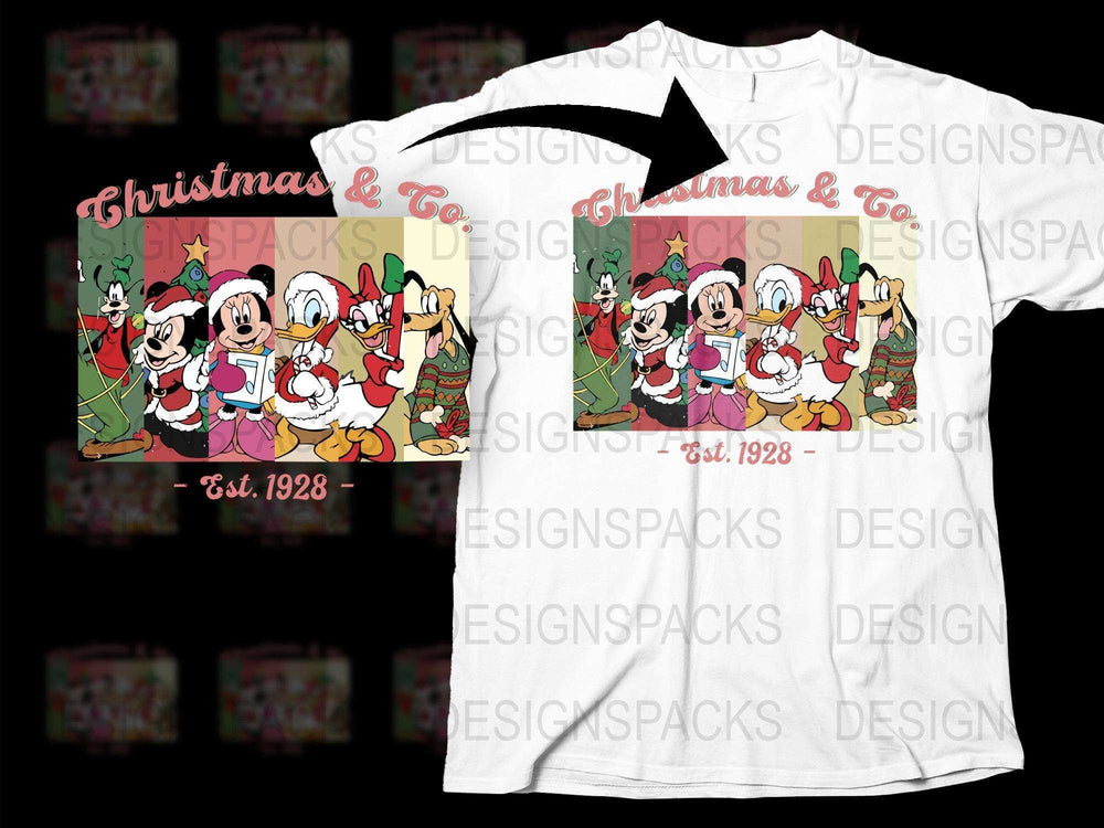 Vintage Mickey Mouse Christmas T-Shirt, Disney Characters Holiday Tee, Festive Family Apparel, Est. 1928 Design