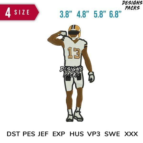 Football player embroidery design in 4 sizes, compatible with DST PES JEF formats for instant download