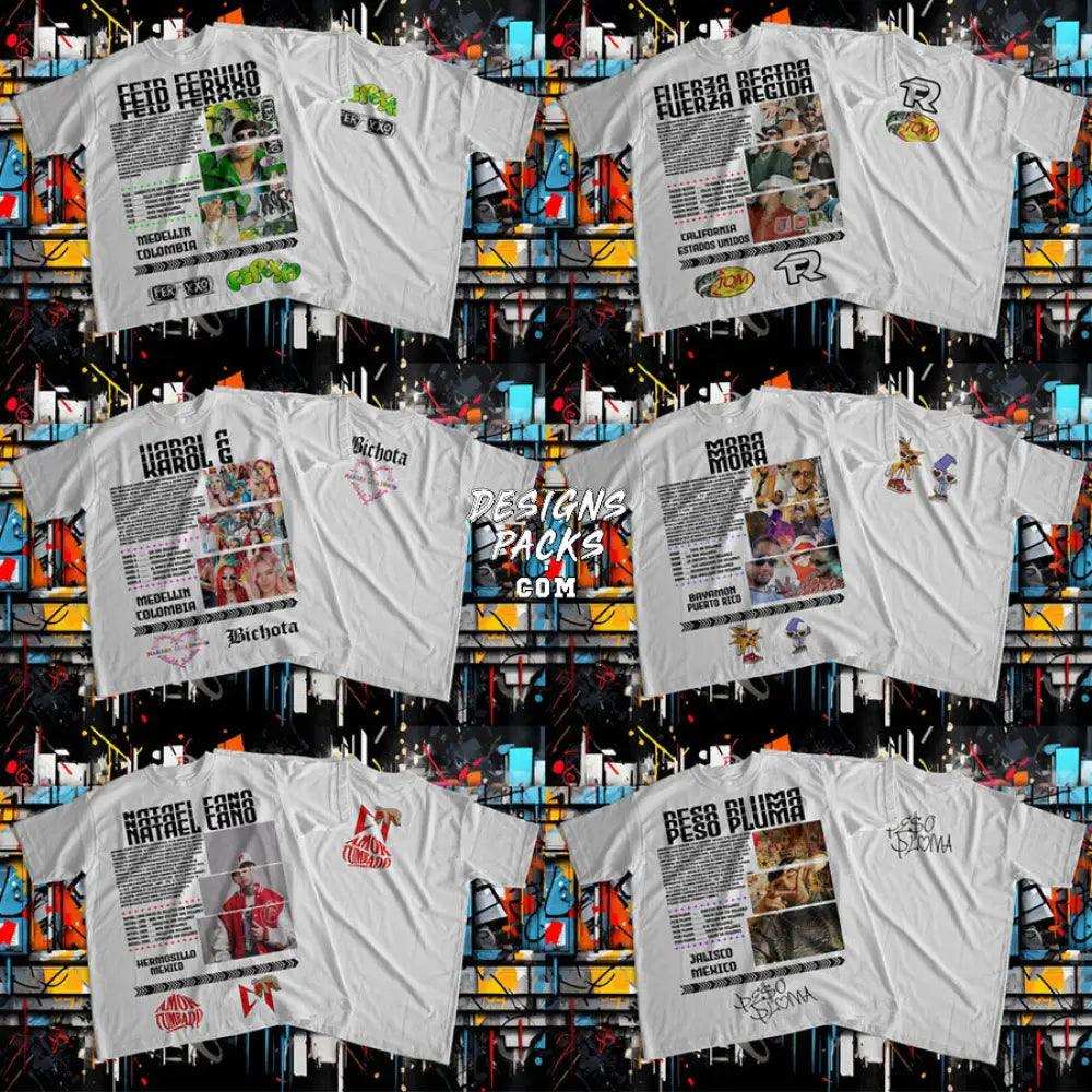 13 Music Stars Latino Street Wear Dual Sides Designs Bundle Png + Psd