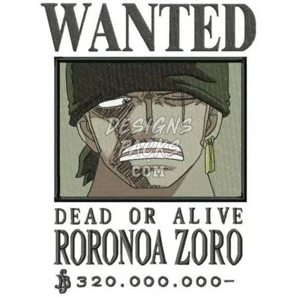 13 Wanted Anime One Piece Bounty Embroidery Designs Bundle Multi Sizes