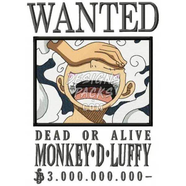Wanted poster design featuring Monkey D. Luffy, ideal for DTF/DTG and embroidery projects.