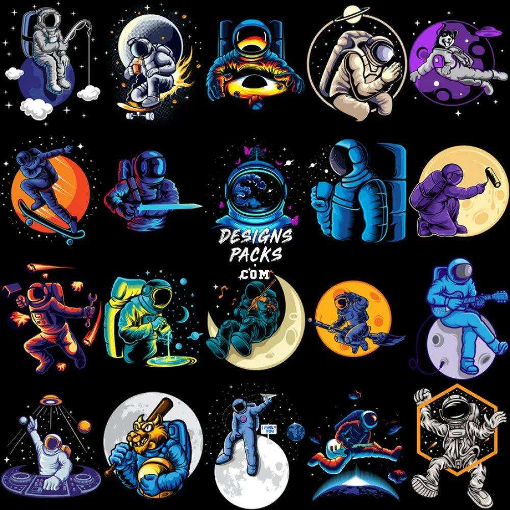 130 Astronaut Hobbies Designs Bundle Png + Ai