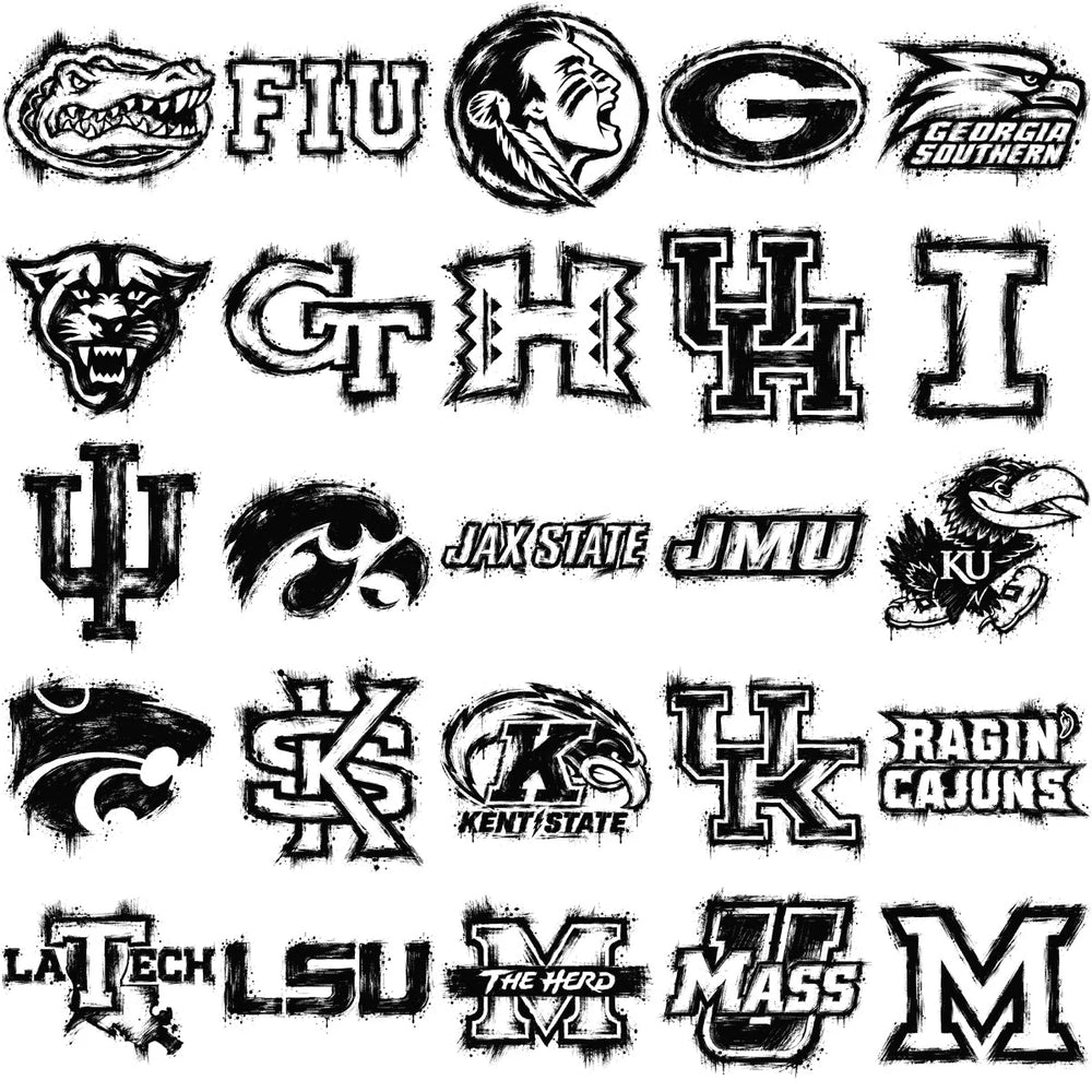 130 College NCAA School Ink Brush Splatter Paint Logos PNG Designs Bundle