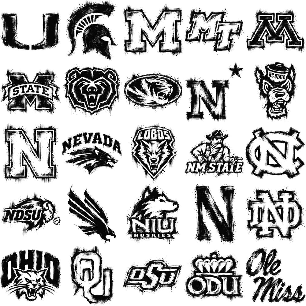 130 College NCAA School Ink Brush Splatter Paint Logos PNG Designs Bundle