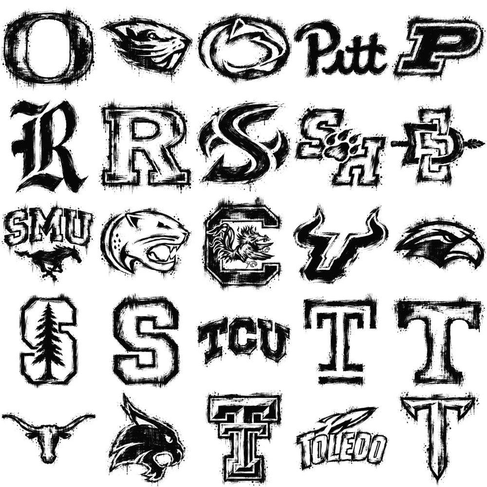 130 College NCAA School Ink Brush Splatter Paint Logos PNG Designs Bundle