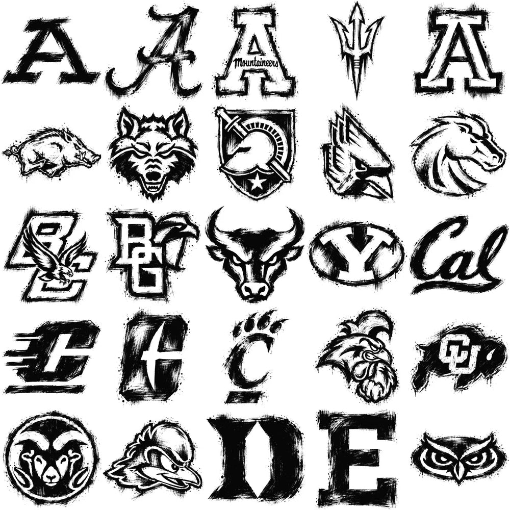 130 College NCAA School Ink Brush Splatter Paint Logos PNG Designs Bundle