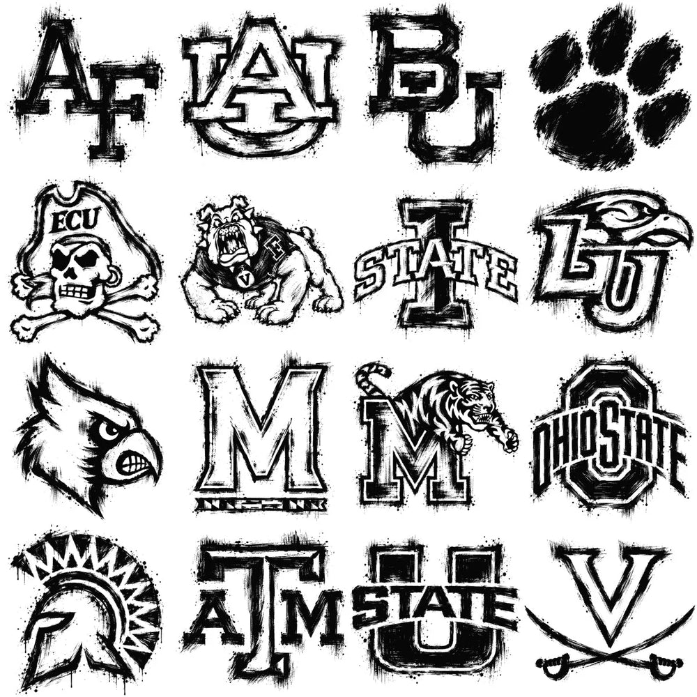 130 College NCAA School Ink Brush Splatter Paint Logos PNG Designs Bundle