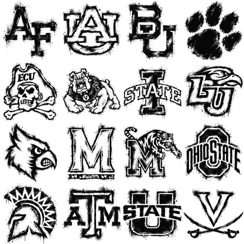 130 College NCAA School Ink Brush Splatter Paint Logos PNG Designs Bundle