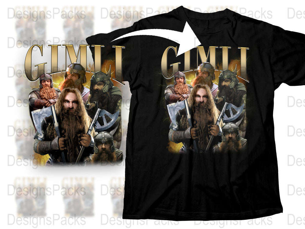 Gimli Graphic T-Shirt, Dwarf Warrior Design, Fantasy Movie Inspired, Men's Black Tee, Fan Apparel, Gift for Movie Buffs
