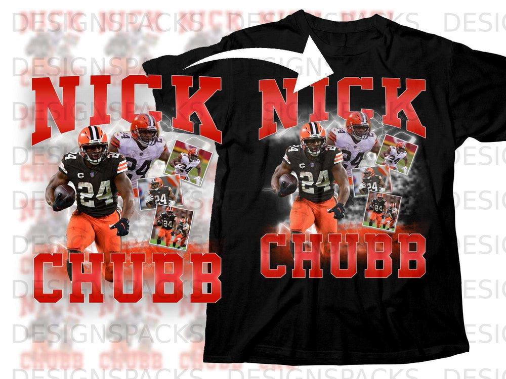 Nick Chubb Cleveland Browns jersey with player images and text.