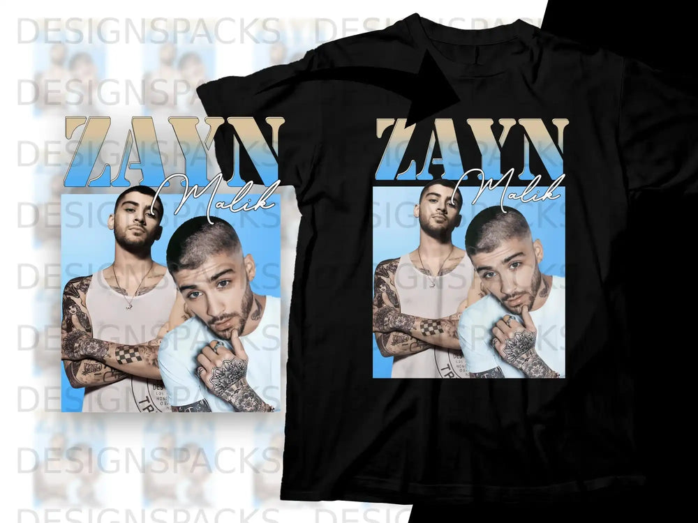 Black t-shirt featuring Zayn Malik portrait with "ZAYN" text.