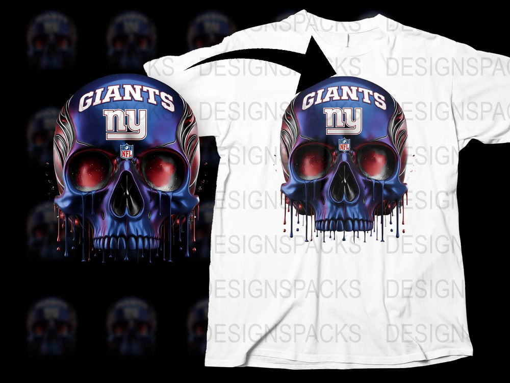 Giants NY Skull Graphic T-Shirt, Colorful Dripping Paint Design, Sports Fan Apparel, Unique Football Team Tee