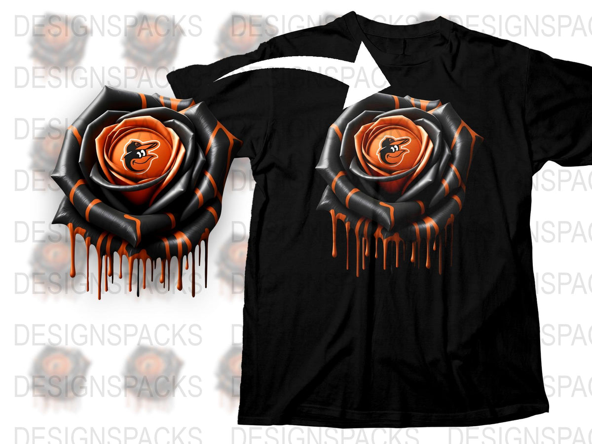 Orange Rose Graphic T-Shirt, Unique Floral Drip Design, Stylish Black Tee, Unisex Fashion Top
