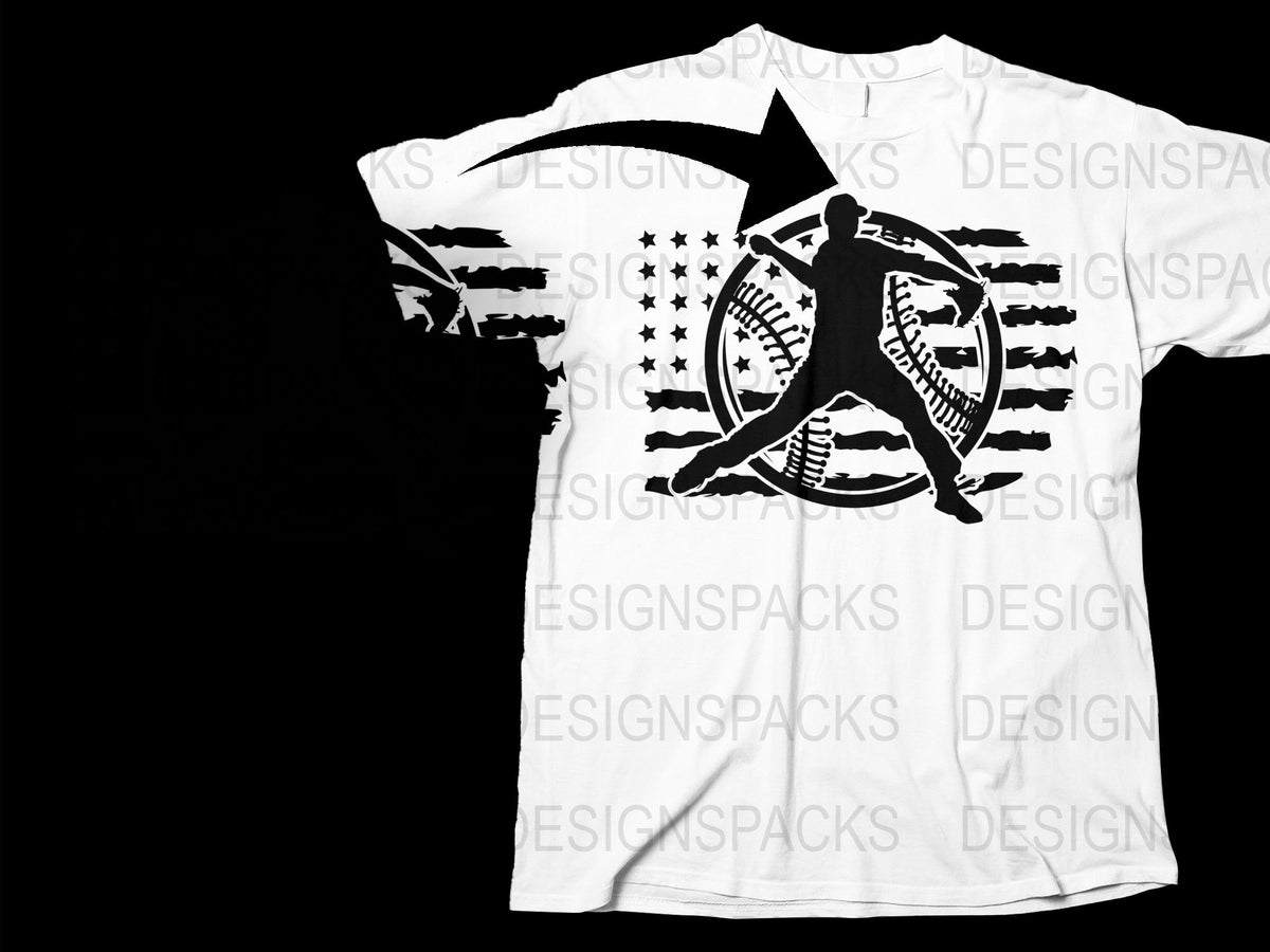 Men's Baseball Graphic T-Shirt, American Flag Sports Tee, Patriotic Athletic Apparel, White Cotton Shirt