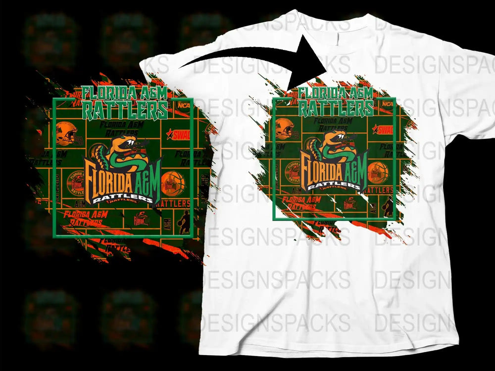 Florida AandM Rattlers Graphic T-Shirt Vintage College Sports Apparel White Tee