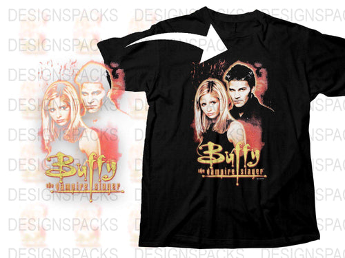 Buffy the Vampire Slayer Retro TV Show T-Shirt, Vintage Graphic Tee, Unisex Cotton Shirt, Fan Merchandise, Buffy and Angel Design