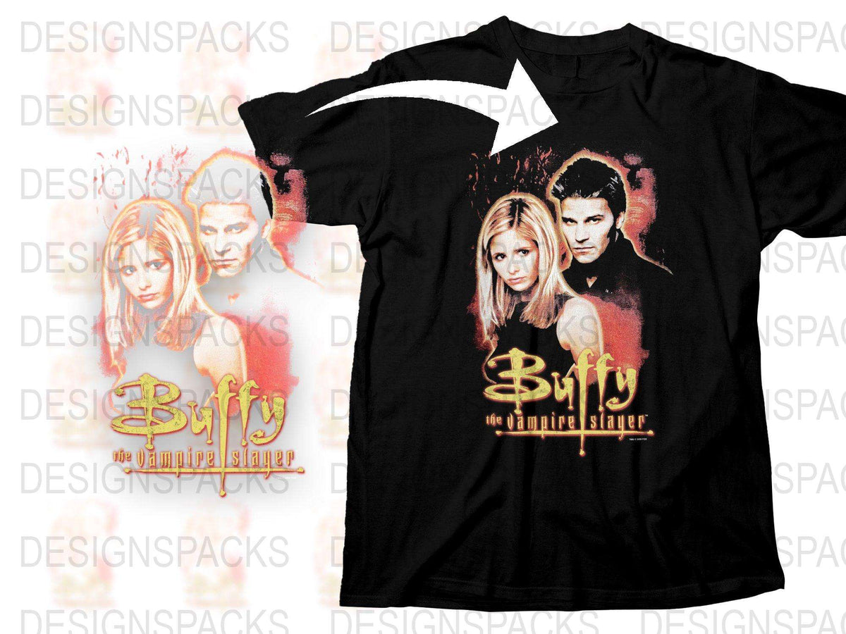 Buffy the Vampire Slayer Retro TV Show T-Shirt, Vintage Graphic Tee, Unisex Cotton Shirt, Fan Merchandise, Buffy and Angel Design