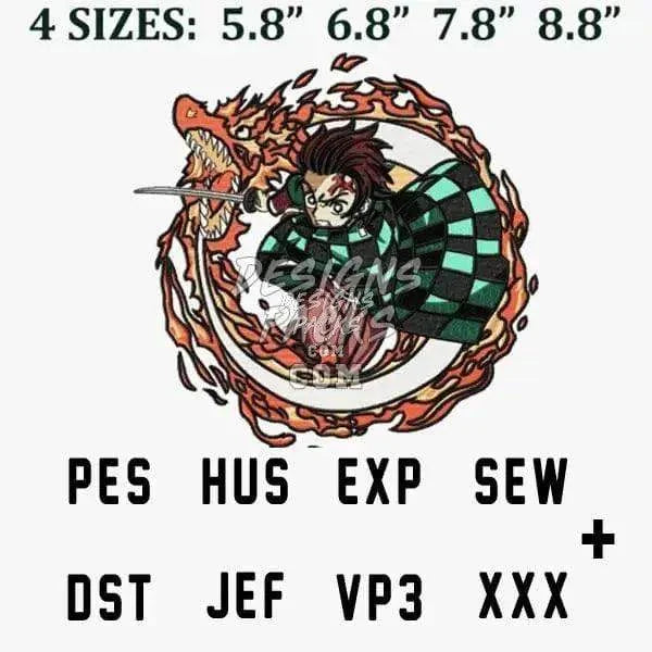 Tanjiro Kamado Dragon Anime Embroidery Design