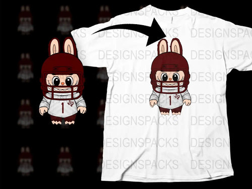Cute Rabbit Cartoon Sports-Themed T-Shirt, Unisex Kids Football Tee, White Graphic Shirt with Number One